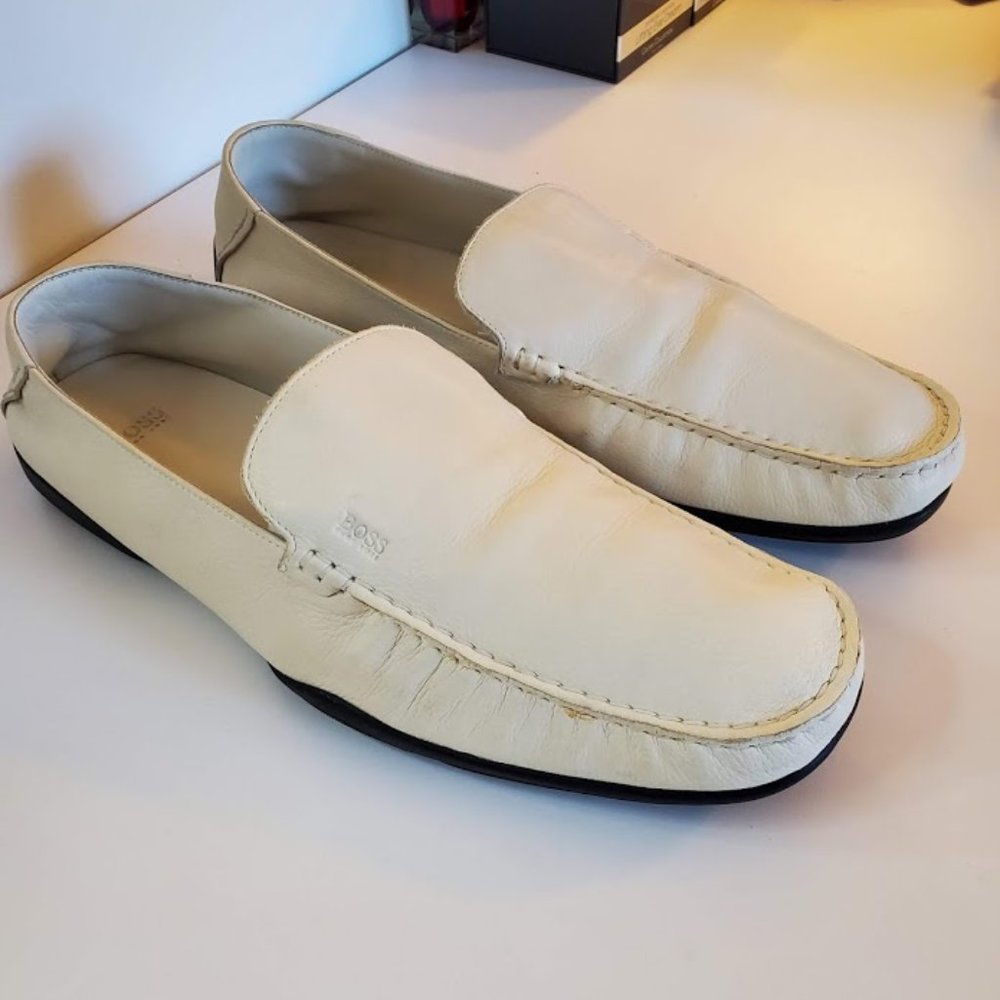 HUGO BOSS IVORY WHITE LOAFERS "LIKE NEW"
